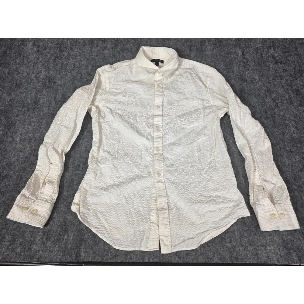 Mens L Shirt White Seersucker Tailored Slim Fit Button Down Banana Republic